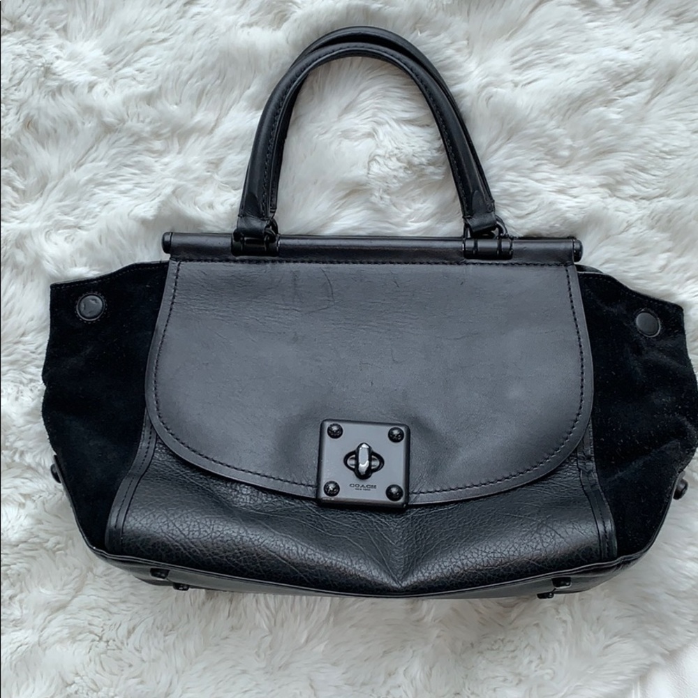 Coach black mixed leather drifter carryall bag
